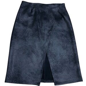 Free People Skirt Womens Medium Black Faux Suede Wrap Style Front Slit Pencil